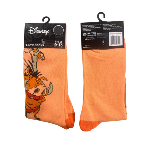 Disney TIMON & PUMBAA Men's Size 9-13 Crew Socks Orange Yellow Red White Design