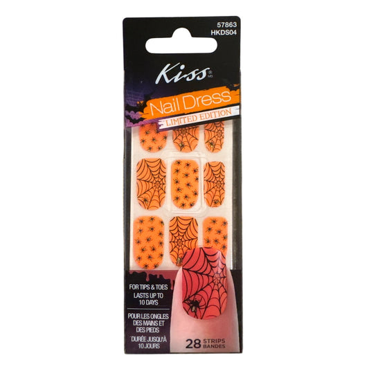 Kiss Nail Dress Tips & Toes 28 Strips/Nail Stickers Orange Halloween Spider Web