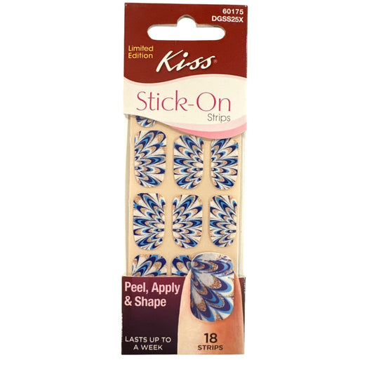 Kiss Stick-On 18 Strips/Nail Stickers Blue+White Feather Artistic Design Lmtd ed