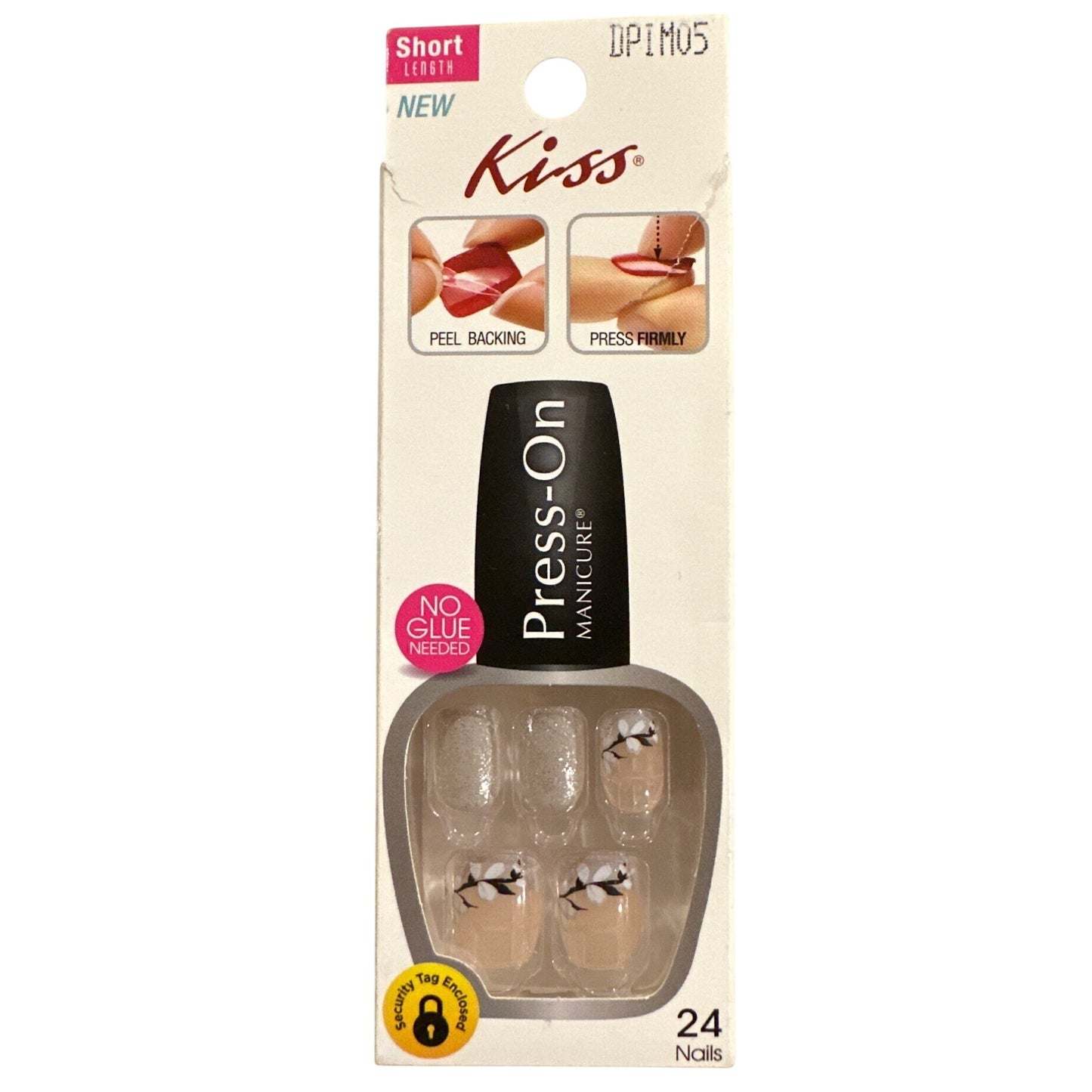 Kiss Press-On 24 Nails LOVE IT Short Oval French White Tips + Flowers + Shimmer