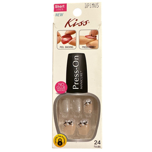 Kiss Press-On 24 Nails LOVE IT Short Oval French White Tips + Flowers + Shimmer