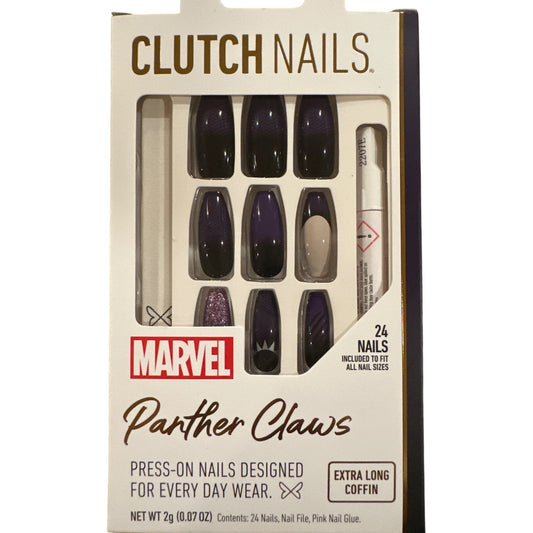 Clutch Nails 24 Nails Marvel Long Coffin Ombre Purple+Beige+Black Panther Claws