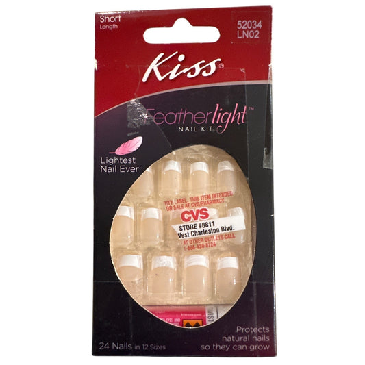KISS FEATHERLIGHT 24 Nails Medium Square French Tip Natural+White 12 Sizes