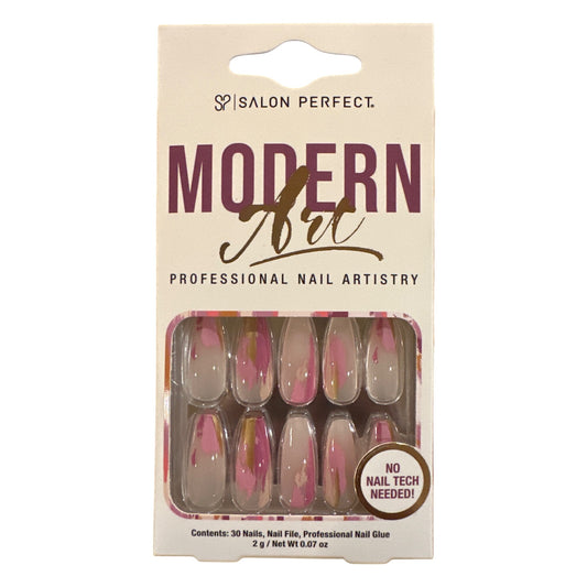 Salon Perfect 30 Nails Long Coffin Glossy Clear+Pink+Mauve Petal Hues Design