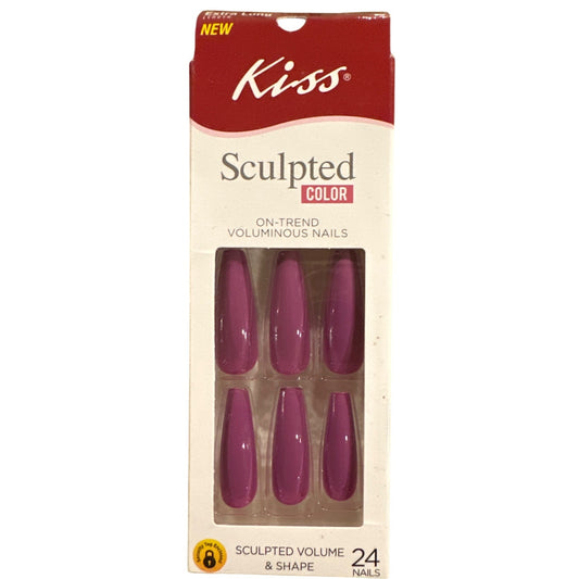 Kiss Sculpted 24 Nails AS PLANNED Long Coffin Glossy Purple On-Trend Voluminous