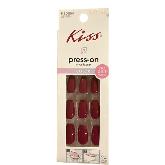 Kiss Press-On 24 Nails LIVE VIVID Medium Coffin Glossy Garnet Solid Vibrant