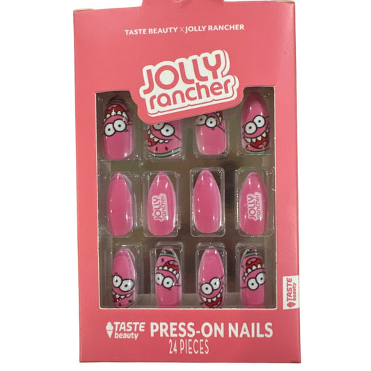 Taste Beauty X Jolly Rancher 24 Nails Long Almond Glossy Pink Fun Cartoon Design