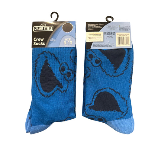 Sesame Street COOKIE MONSTER Men's Size 9-13 Crew Socks Blue Black Soft Fabric