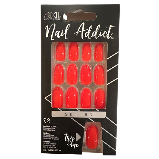 Ardell Nail Addict 28 Nails SOLIDS Medium Oval Glossy+Full Bold Red Vibrant
