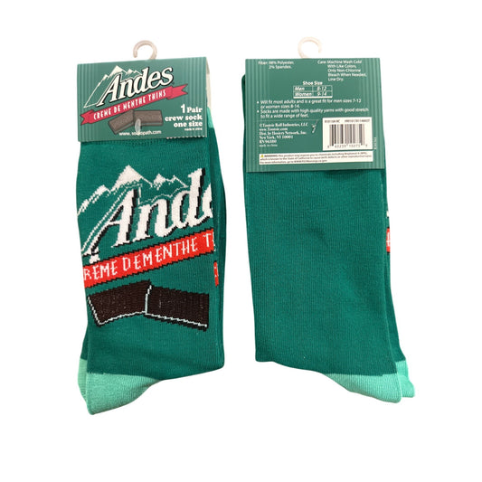 ANDES Mens's Size 7‑12 Crew Socks Green White Red Chocolate Mint Novelty Design