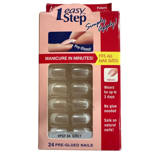 Easy Step GIRLY 24 Nails Short Square French Pearl Clear+White Pre-glued Natural