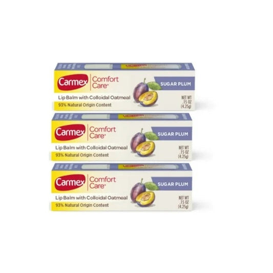 3 Packs .15 oz Box CARMEX Comfort Care SUGAR PLUM Lip Balm COLLOIDAL OATMEAL