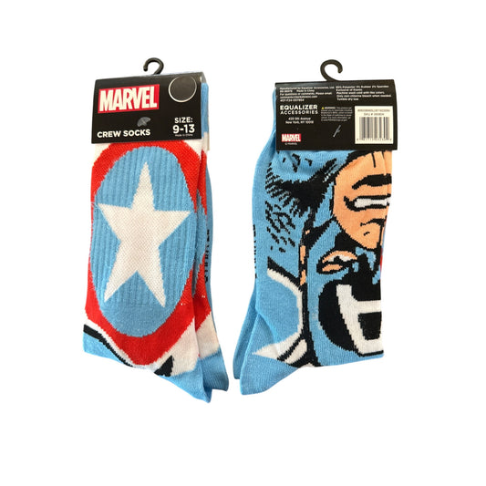 Marvel CAPTAIN AMERICA Men's Size 9-13 Crew Socks Red White Blue Black Design