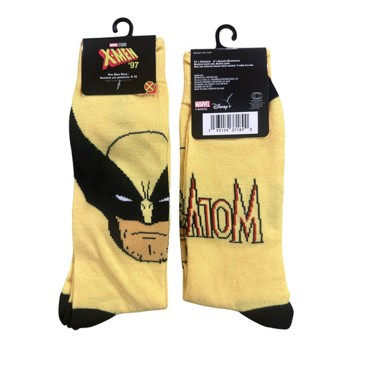 Marvel WOLVERINE MEN'S Size 10‑13 Long Socks Yellow Black Purple Comic Inspired