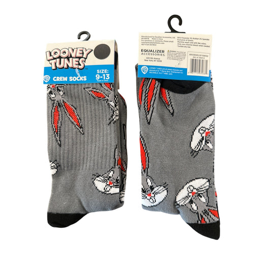 Looney Tunes BUGS BUNNY Men's Size 9-13 Crew Socks Gray Black Red White Design