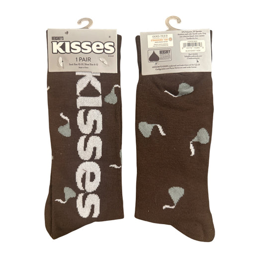 Hershey's KISSES MEN'S Size 6-12 Long Socks Chocolate Brown Silver White Design