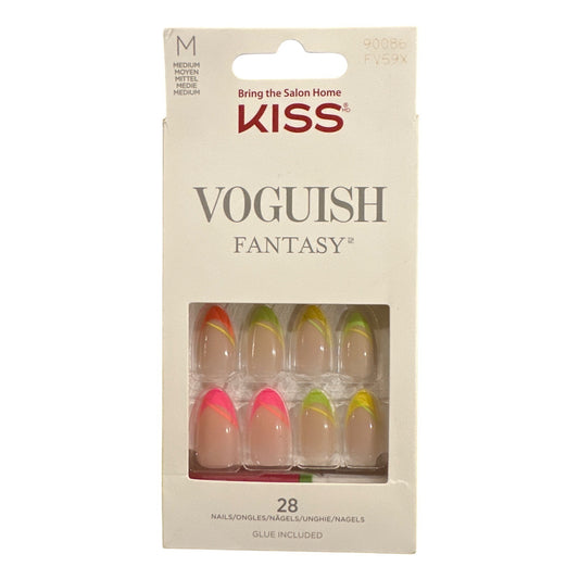 Kiss Vogueish Fantasy 28 Nails Medium Almond Neon Natural+Pink+Yellow+Green