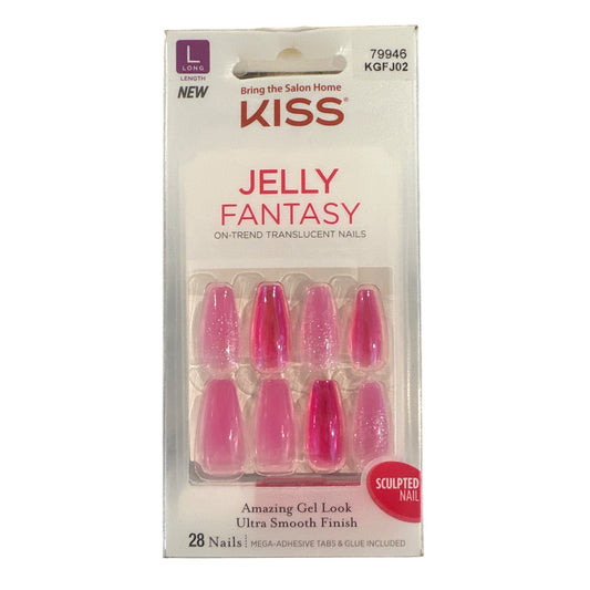 Kiss JELLY FANTASY 28 Nails Long Ballerina Translucent + Shimmer Pink Sculpted