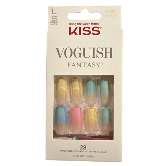 Kiss Voguish Fantasy 28 Nails Long  Square Matte+Ombre Pink+Green+Yellow+Blue