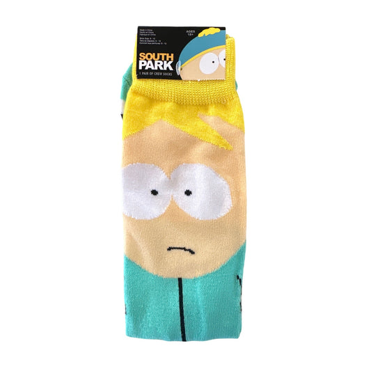 South Park BUTTERS Men's Size 6-13 Crew Socks Yellow Aqua Black Beige Fun Design