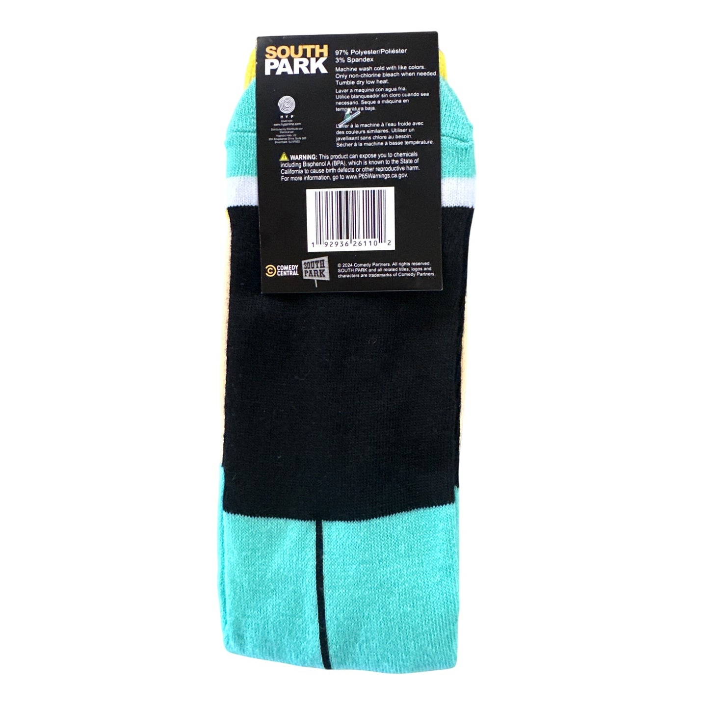 South Park BUTTERS Men's Size 6-13 Crew Socks Yellow Aqua Black Beige Fun Design