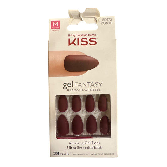 Kiss GEL FANTASY 28 Nails Medium Almond Matte Burgundy Elegant Ultra Smooth