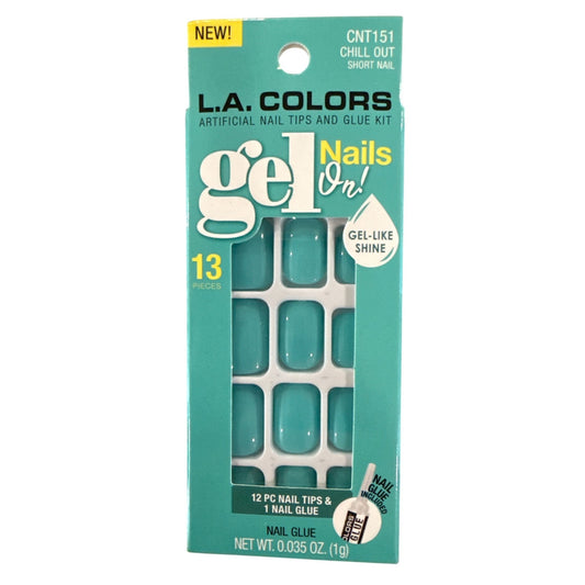 L.A. Colors GEL ON! 12 Nails CHILL OUT Short Square Glossy Cerulean Gel-like