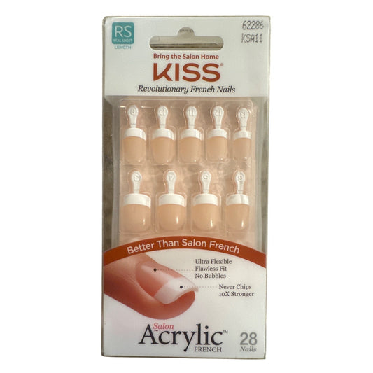 Kiss Salon Acrylic French 28 Nail Short Square French Tip Natural Ultra Flexible
