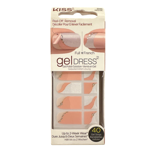 Kiss Gel Dress 40 Gel/Nail Stickers Peach+White Full French Jewel Design