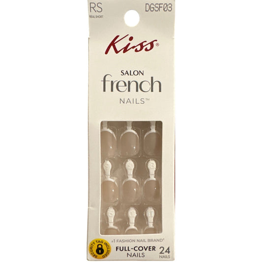 Kiss SALON FRENCH 24 Nails Real Short Round Glossy French Tip Natural + White