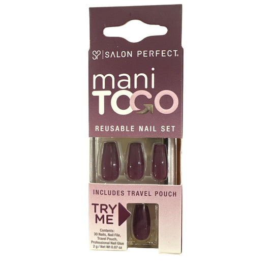 Salon Perfect 30 Nails Mani To Go Long Coffin Glossy Plum Purple Reusable Nails