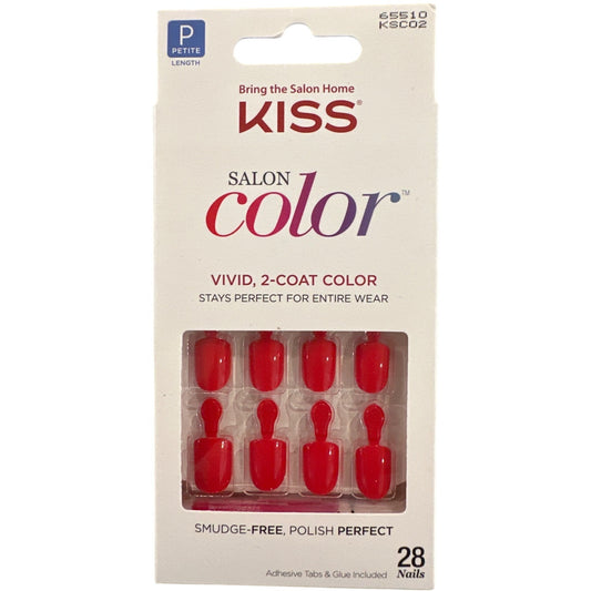 Kiss SALON COLOR 28 Nails Petite Square Glossy Vivid Red  2-Coat Color Design