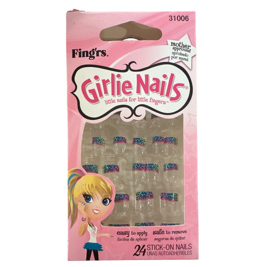 Little Fingr's GIRLIE NAILS #31006 24 Stick-On Nails LEOPARD PRINT Blue Damg.Box