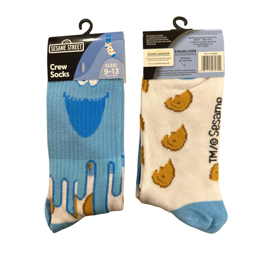 Sesame Street COOKIE MONSTER Men’s Size 9-13 Crew Socks White Blue Yellow Design