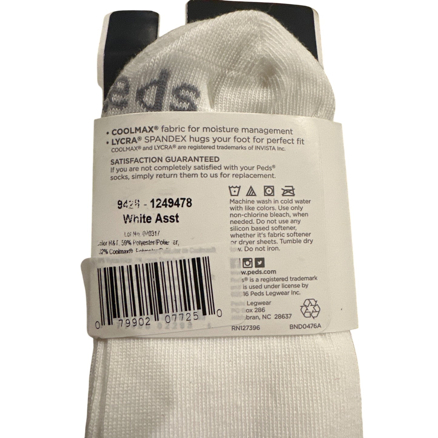 Peds Women 6 Pairs White No-Show Ankle Socks Seamless Toe Coolmax Size 8-12
