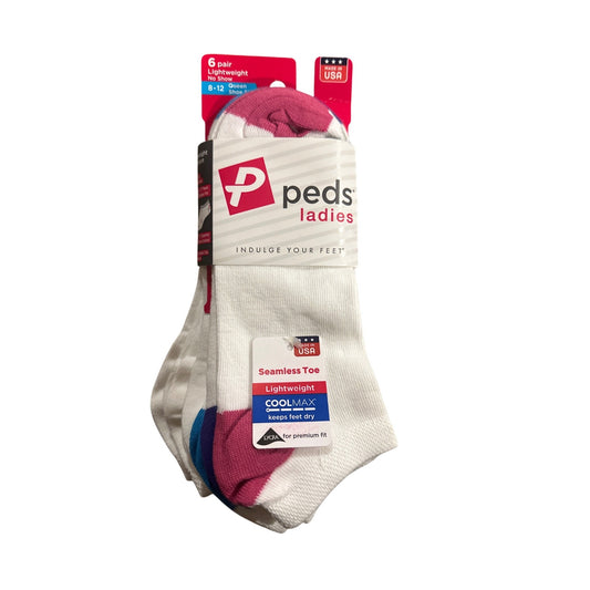 Peds Women 6 Pairs White No-Show Ankle Socks Seamless Toe Coolmax Size 8-12