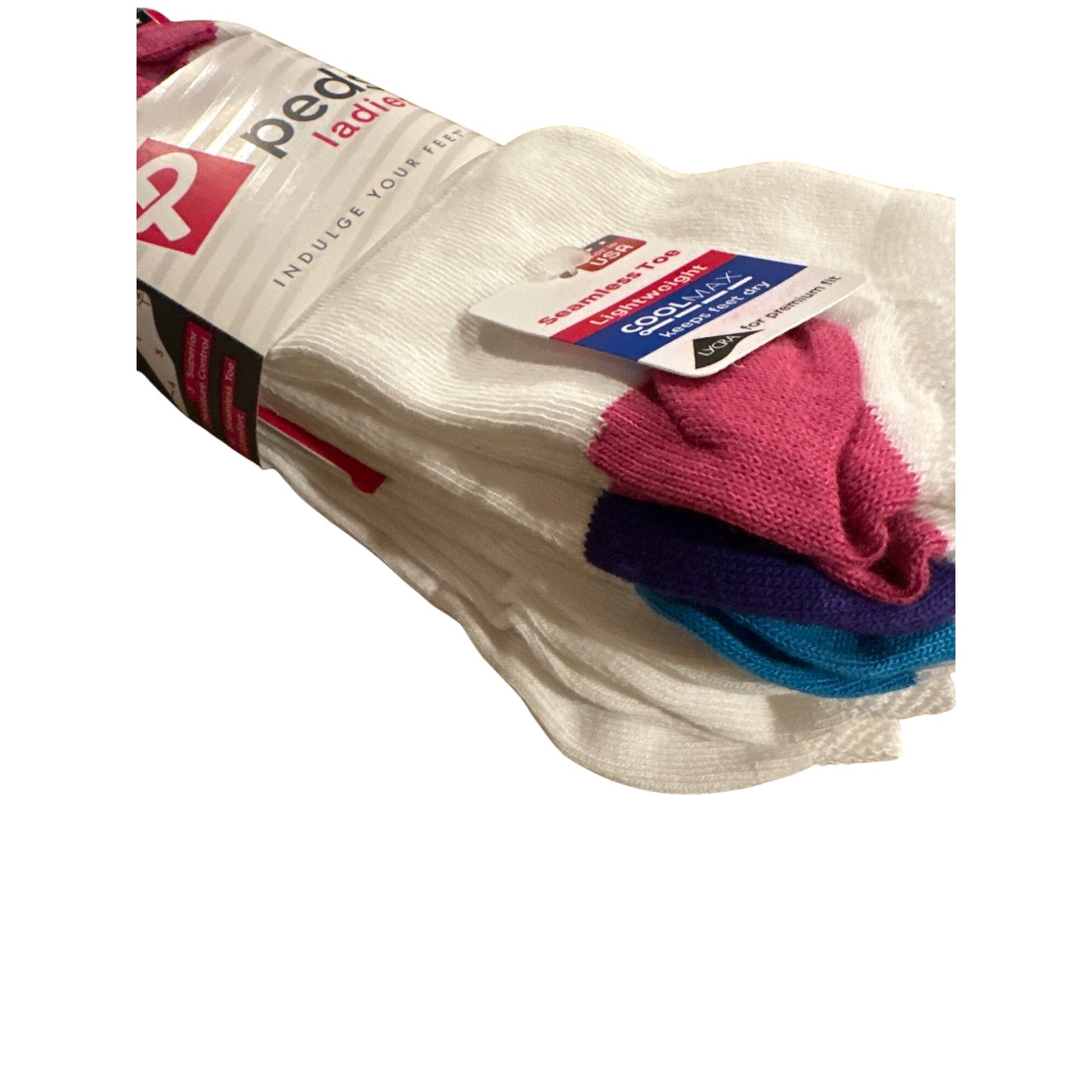 Peds Women 6 Pairs White No-Show Ankle Socks Seamless Toe Coolmax Size 8-12