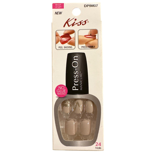 Kiss Press-On 24 Nails LATER GATOR Short Length Squoval Glossy Nude + Gold