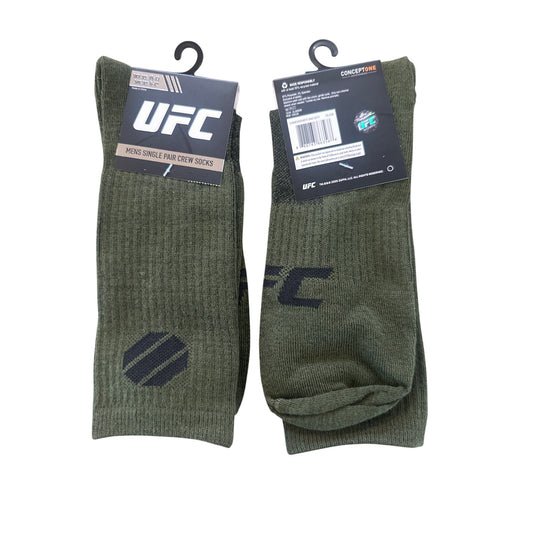 UFC Men's Size 6-13 Crew Socks Green Black Ribbed Logo Athletic Comfort Fit