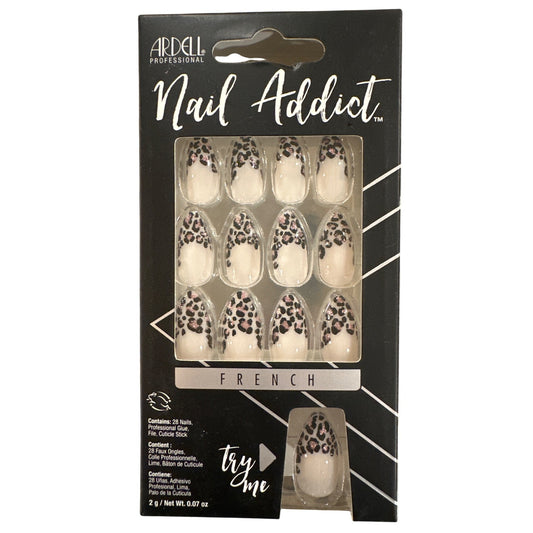 Ardell Nail Addict 24 Nail FRENCH Medium Almond French Ivory Leopard Lightweight