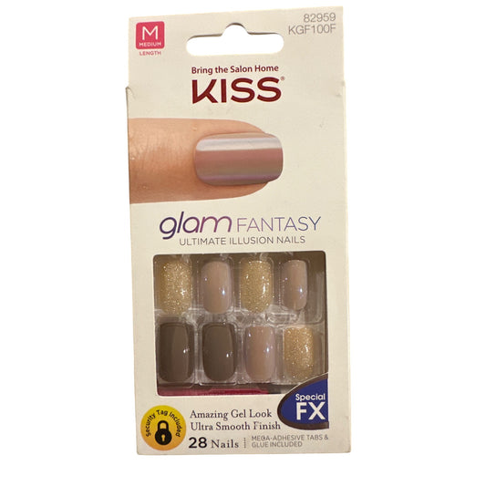 Kiss Glam Fantasy 28 Nails Medium Square Glitter+Shiny Beige+Gold+Brown+Nude