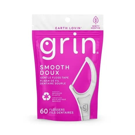 1 x Bag Grin Smooth and Gentle Mint Flossers 60-ct. Earth Lovin
