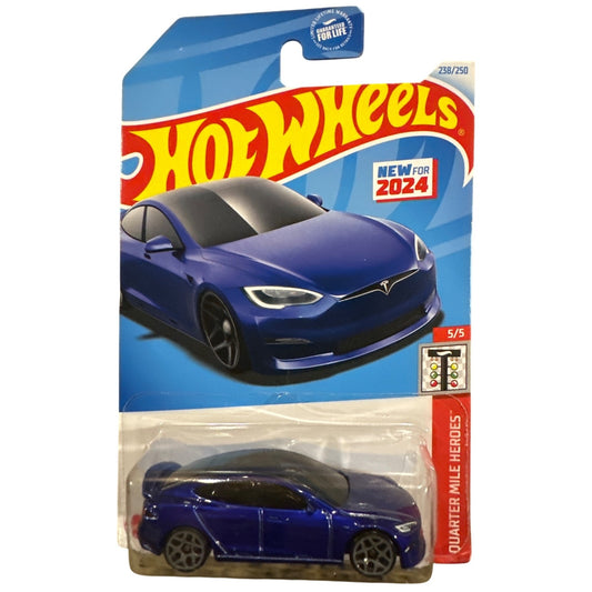 238/250 Hot Wheels Die-Cast Car Blue Tesla Model S Plaid 5/5 Quarter Mile Heroes