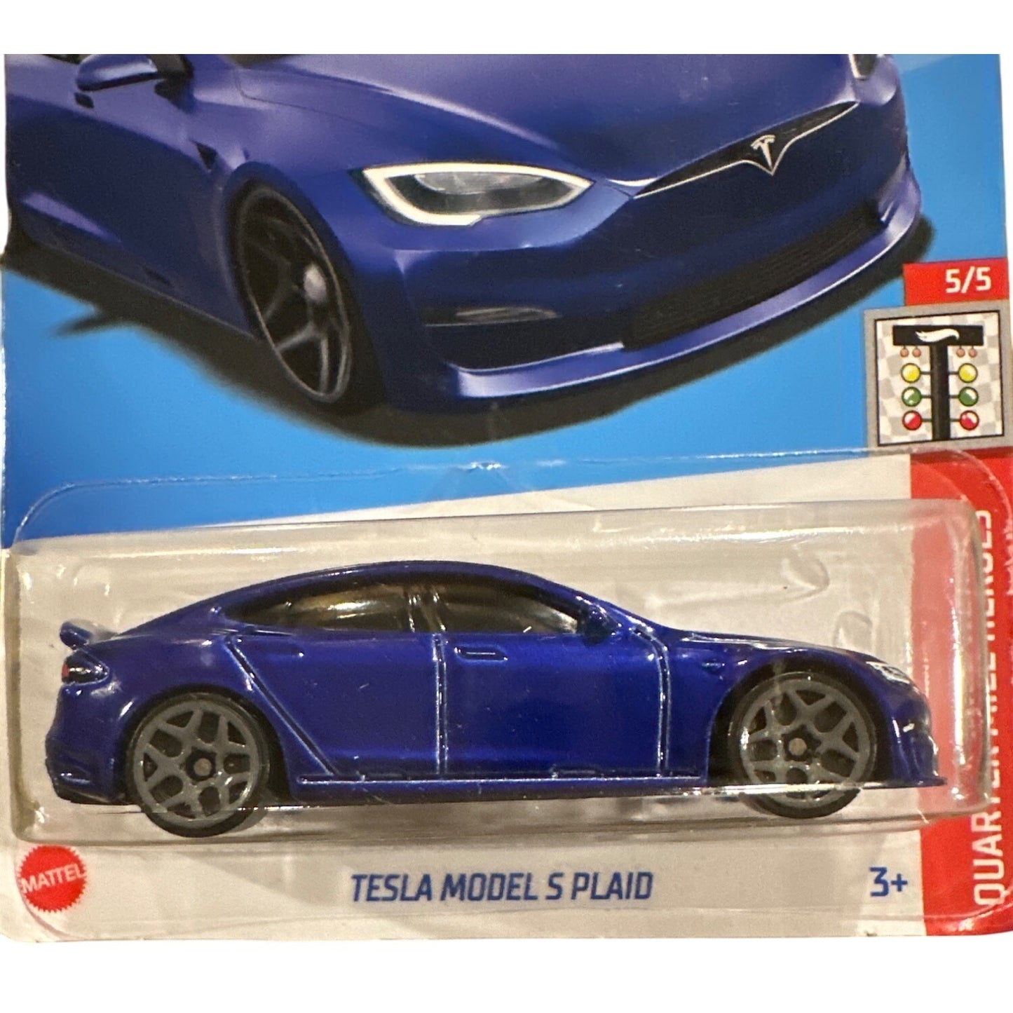 238/250 Hot Wheels Die-Cast Car Blue Tesla Model S Plaid 5/5 Quarter Mile Heroes