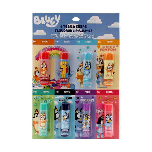 Bluey 8-Pack Tear & Share Flavored Lip Balms Kids Valentines Day Giveaway Cards