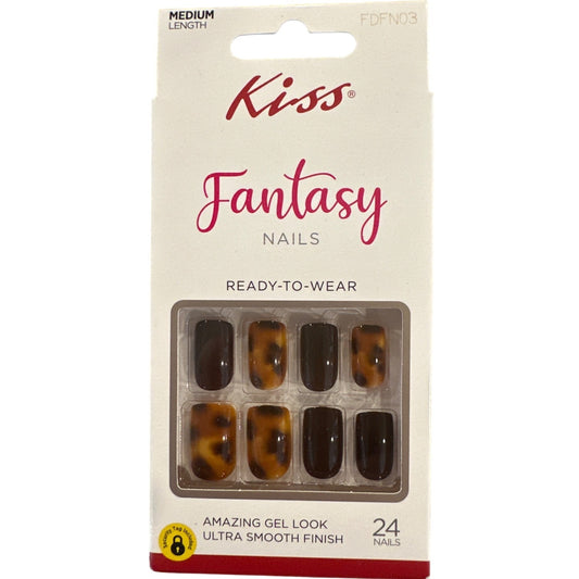 Kiss Fantasy 24 Nail TWIRL GIRL Medium Square Glossy Tortoiseshell+Brown Gel