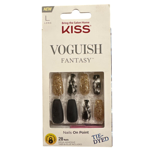 Kiss Vogueish Fantasy 28 Nails Long Coffin Matte+Marble+Glitter Black+Gold+White