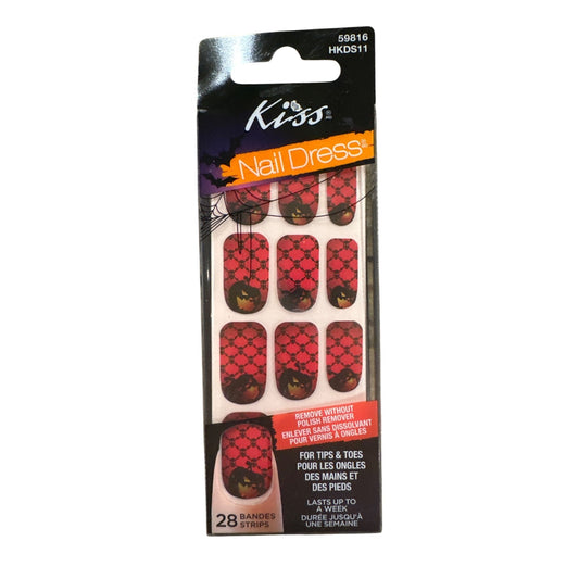 Kiss Nail Dress TIPS & TOES 28 Strips/Nails Red Skull & Pumpkin Halloween Design