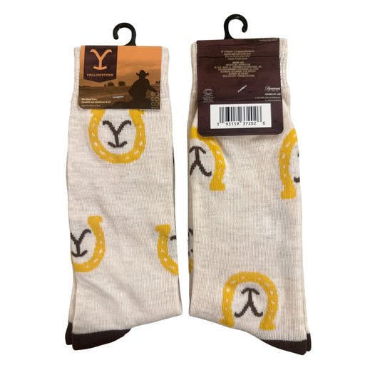 YELLOWSTONE MEN'S Size 6-12 Long Socks Beige Yellow Brown Black Comfortable Fit