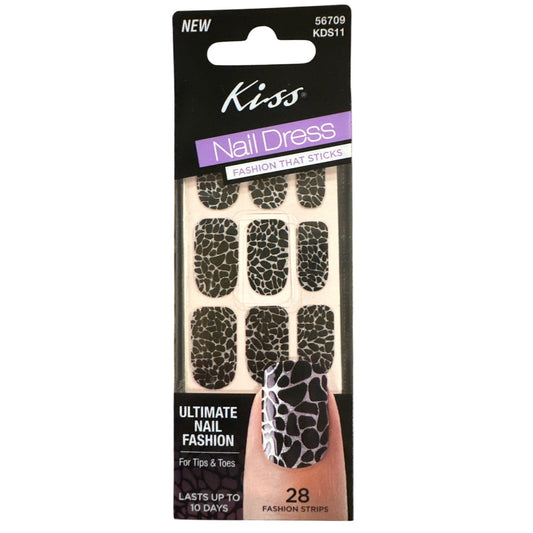 Kiss Nail Dress Tips & Toes 28 Strips/Nail Stickers Black+Silver Giraffe Pattern